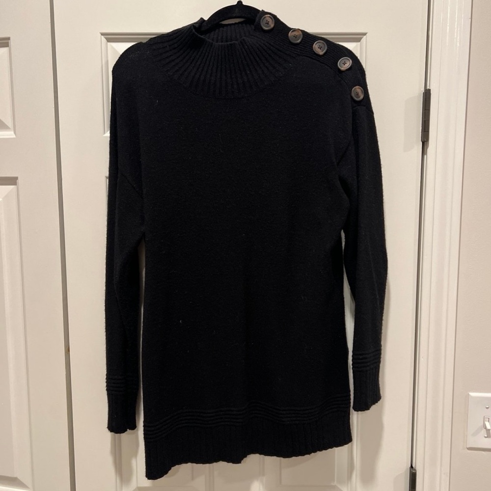 Anthropologie Black Button-Shoulder Sweater Tunic